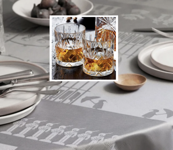 Georg Jensen Damask dug & 12 stk Lyngby krystal glas